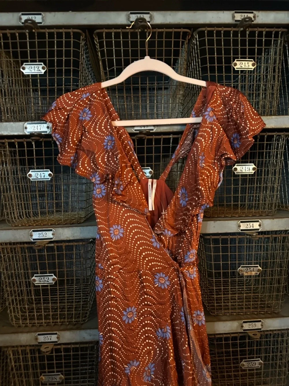 Anthropologie Brown Ruffle-Sleeve Printed-Wrap Maxi Dress Size XXSP 38430